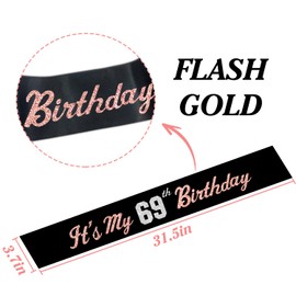 It’s My 69th Birthday Sash Silver Rose Gold Foil Black Satin Birthday Sash Happy 69th Birthday Party Gift Decorations Favors for Women Girls Men Boys (69)