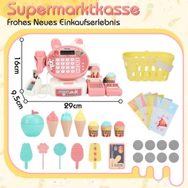 Children's cash register with scanner and sound, children's cash register with calculator function, play cash register children, toy cash register, electronic supermarket toy gift for girls boys from