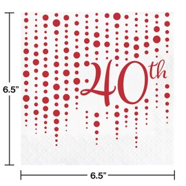 Creative Converting 339897 Sparkle and Shine Ruby 40th Anniversary Napkins, 6.5"