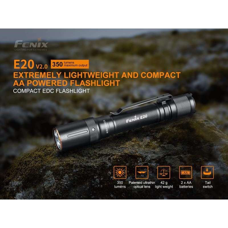 fenix E20 V2.0 AA Powered Torch,Black
