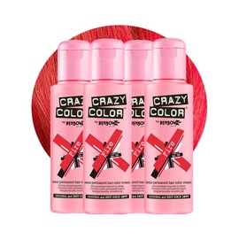 Crazy Color Vibrant Fire Semi-Permanent 4 Pack Quad Hair Dye. Highly Pigmented Pillarbox Red Conditioning & Oil Nourishing Vegan Formula | No Bleach or Ammonia | 400ml