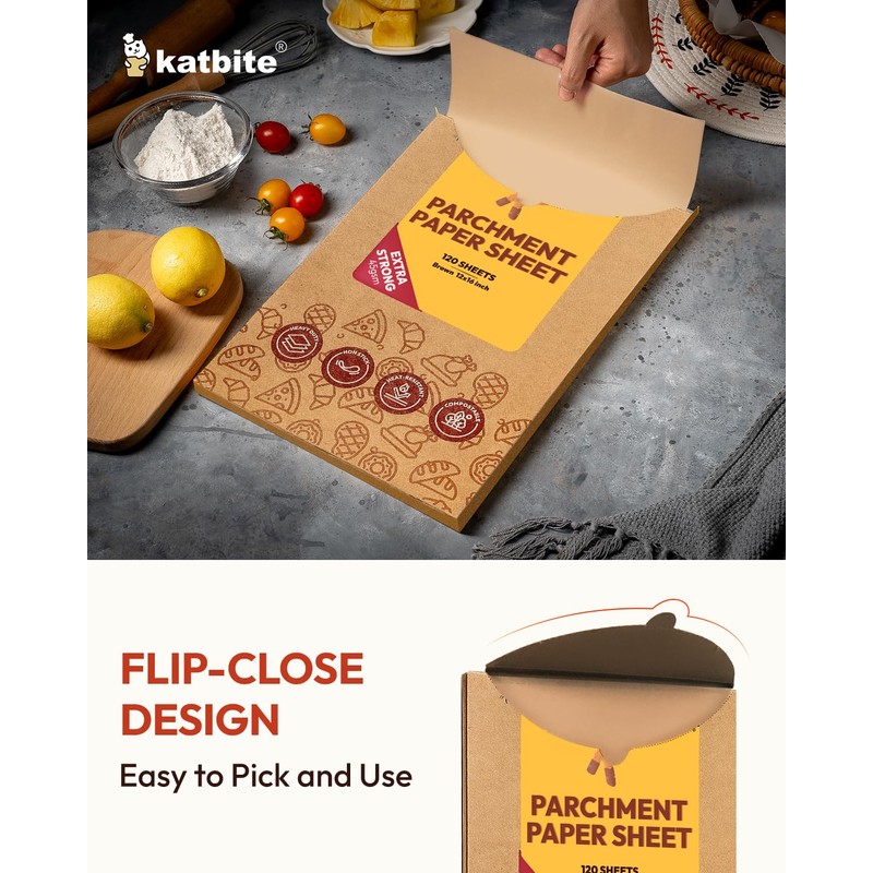 Katbite Unbleached Parchment Paper Baking Sheets, 120Pcs 12x16 Inch Precut