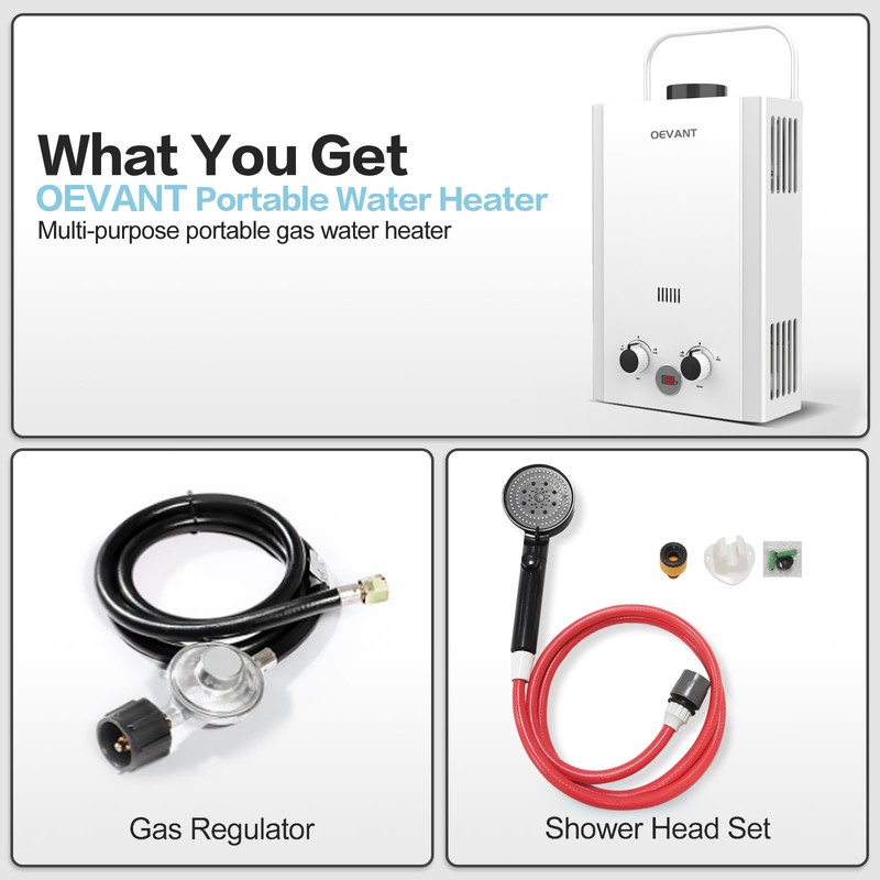 OEVANT Propane Water Heater, 1.58GPM 6L Portable Tankless Water Heater