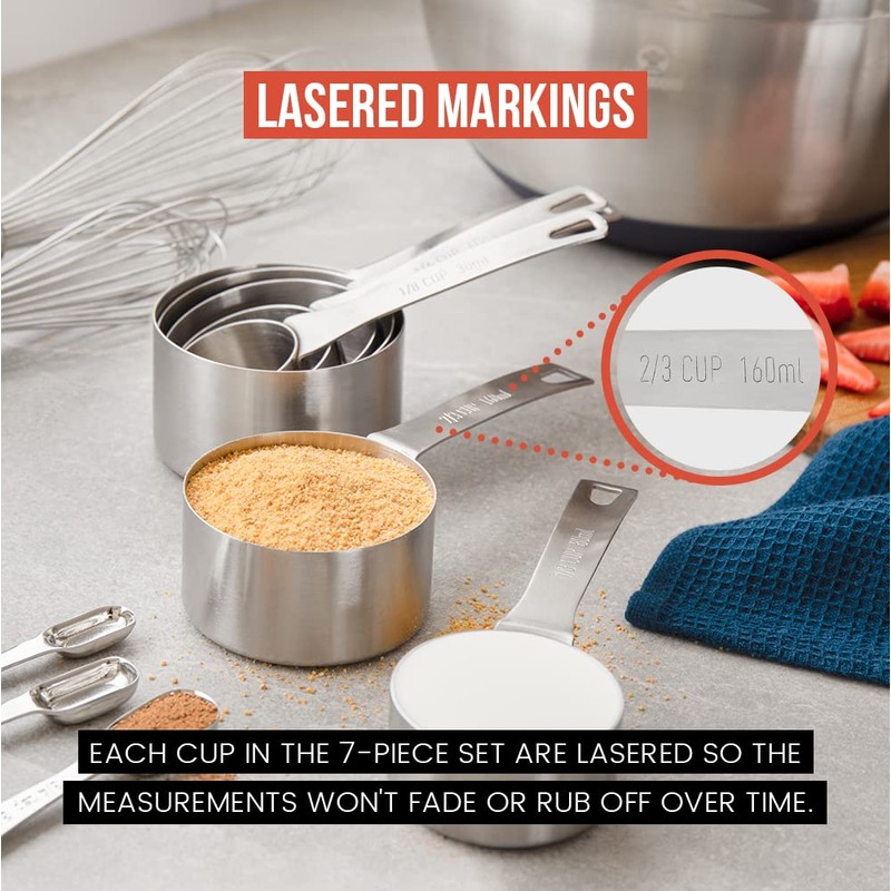 Chef Pomodoro Stainless Steel Measuring Cup Set, Nested and Stackable