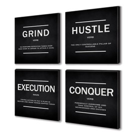 BWSPACE Grind Hustle Execution Conquer Entrepreneur Quotes Inspirational Wall Art Canvas Painting Decor for Office Bedroom Living Room(12" Wx12 Hx4pcs)