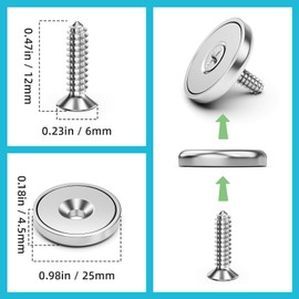 WUDIME Neodymium Round Base Cup Magnets, 10Pack 70LBS Strong Rare Earth Magnets with Countersunk Hole for Holding Tools Lifting Hanging, Disc Magnets for Wall Mounting, Stainless Screws Included