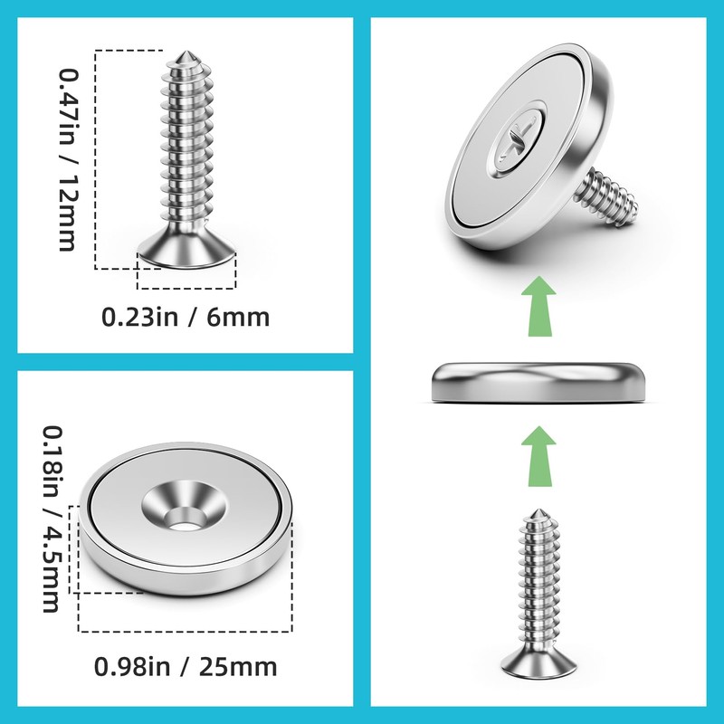 WUDIME Neodymium Round Base Cup Magnets, 10Pack 70LBS Strong Rare