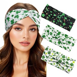 Gaduupa 3 Packs St. Patrick Headbands for Women Elastic Soft Green Shamrock Headband Trendy Four Leaves Clover Hairbands Head Bands Irish Saint Patricks Day Party Decoration Hair Accessorie