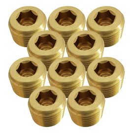 FloFlex Brass Fitting, 10 Pcs Pipe Plug, 1/2" Male NPT Hose Adapters for Air, Fuel, Oil, Water Pipe Connection