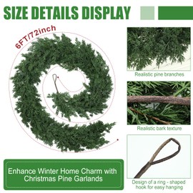 Tulvend 6 ft Christmas Cedar Garland, Real Touch Pine Garlands, Realistic Cypress Garland Christmas Decorations for Mantel, Table, Stairs, Porch - Indoor Outdoor Xmas Holiday Decor