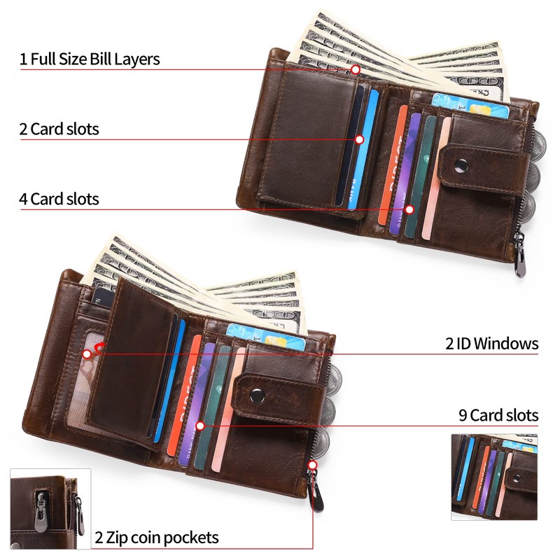 SENDEFN Mens Wallet RFID Blocking Genuine Leather Bifold Compact Wallets