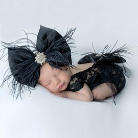 Lgvhydh Newborn Photo Props Outfits Girl Newborn Photography Props Girl Romper Headress Infant Princess Costume Dress (Black)
