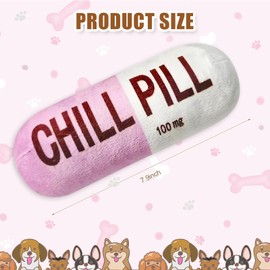 Wanheart Funny Chill Pill Dog Toy, Squeaky Plush Capsule for Teething Puppies & Cats, Interactive Chew Gift with Bite-Resistant Design, Pet Lover Present, Training Supply & Photo Prop(Pink)