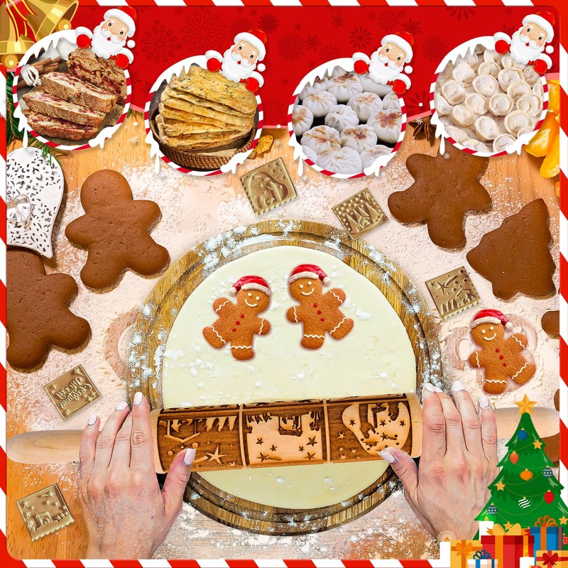 Christmas Rolling Pin Wooden Rolling Pin Rolling Pin Baking Accessories