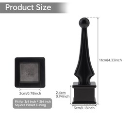 5 Pcs Fence Finial Toppers 3/4", PNXKTXO Protective Black Coating Aluminum Alloy Four Sided Fence Caps Fit for 3/4 inch Square Picket Tubing, Waterproof Metal Fences Finials