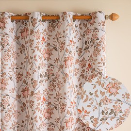 LSsudayin Bedroom 100% Blackout Floral Curtains, Brown Leaf Fruit Pattern Curtains, Living Room Blackout with Black Lining Lined Thermal Curtains, Grommet Curtains 2 Panel 52 x 63 inch (Brown)