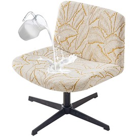 Buenanir Armless Office Chair Cover Waterproof Criss Cross Chair Slipcover Jacquard Mid Back Accent Chair Cover Vanity Slipper Swivel Chair Protector for Living Room Yellow