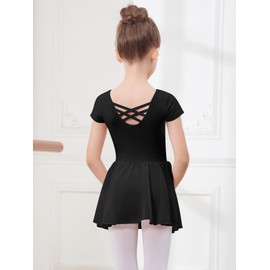 DGSHIRLDJO Children's Ballet Clothing Girls Short Sleeve Cotton Ballet Dress Ballet Jersey Dance Dress Dance Body with Chiffon Skirt Tutu, black