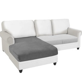 ANARACHON Sectional Couch Cushion Covers 1 Piece Velvet Separate L Shape Chaise Lounge Couch Cover Stretch Sofa Slipcover Washable(Chaise Cover, Grey)