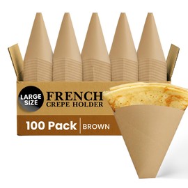 Friteshop Eco Kraft French Crepe Holder - Large Size – Perforated, Disposable Wrapper for Crepes – Hot and Cold Crepe, Heavy-Duty, Grease-Resistant Takeaway Food Packaging - 100Pck