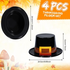 Liliful 4 Pcs Pilgrim Hats Thanksgiving Hat Thanksgiving Novelty Top Hats Cosplay Costume Accessory for Adults(Brown,Glossy)