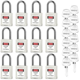 BOZZYS Lockout Tagout Locks 12-Pack｜OSHA White Loto Locks Keyed Alike｜12 Same Keys/Set for Industrial Machinery & Electrical Panels｜Chrome Steel & Laser Coding