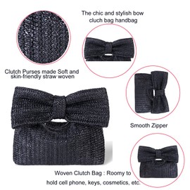 Straw Clutch Purses for Women Summer Beach Bags Envelope Woven Clutch Handbags, black