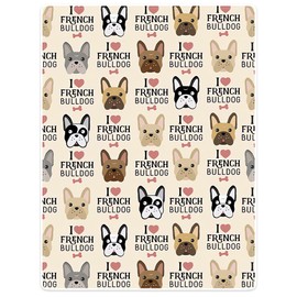Violetpos 125 x 150 cm Flannel Soft Fleece Blanket Cuddly Blankets Soft Bed Throw Blanket I Love French Bulldog Bones