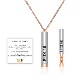 HMOOY Be Kind of a B Necklace for Women, 3D Engraving Vertical Bar Stainless Steel Necklace Hidden Necklace Inspirational Necklace Choker (Cylindrical Retractable, Rosegold)