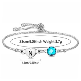 Initial Bracelets for Women Dainty N Heart Silver Bracelets for Ladies Trendy Letter N Charm Bracelet Chain Jewelry for Women Birthday Valentines Christmas Mother's Day (N)