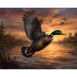 Mallard Duck Flying Over Lake 5D Diamond Painting Kits Full Drill Round Diamond Art DIY Gems Paint by Diamond Number Kits for Beginners Mosaic Cross Stitch for Wall Decoration(30x40cm)(3)