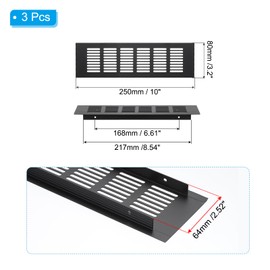 PATIKIL 10 x 3.2 Inch Door Air Grille Cover, 3 Pieces Aluminium Grille Ventilation Cover with Mounting Screws for Cabinet Doors, Wardrobe Doors, Black