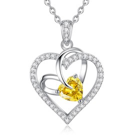 CDE Necklace Women's White Gold Heart Chain Copper Birthstone Gifts for Her Mother's Day Birthday Christmas for Women Mum, Copper, Zircon
