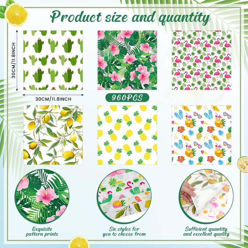 Reallnaive 960 Pcs Summer Theme Wax Paper Sheets 12 x