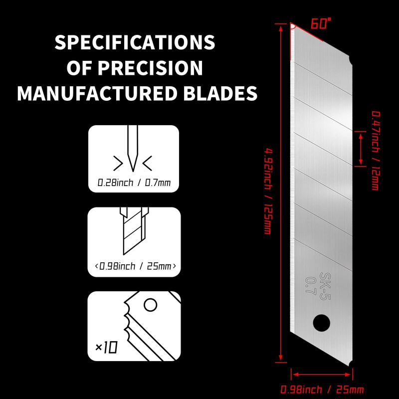 50-Pack 25MM Utility Knife Blades, Snap off Knife Blades for