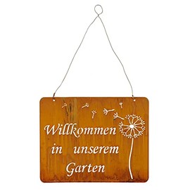 levandeo Sign Welcome to the Garden 31 x 25 cm Decorative Rust Decoration Brown Dandelion Iron Metal Door Sign Wall Picture Garden Decoration Outdoor Decoration
