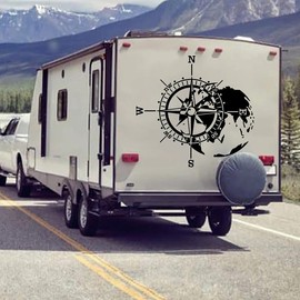 Compass Rose Car Decal, Black Vinyl Navigation Sticker for Camper, Motorhome, Travel Trailer, 16.7x15.7 Inch CL1106 (Black)
