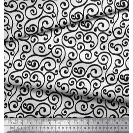 Soimoi White Silk Fabric Swirl Ikat Printed Fabric 1 metre 42 Inch Wide