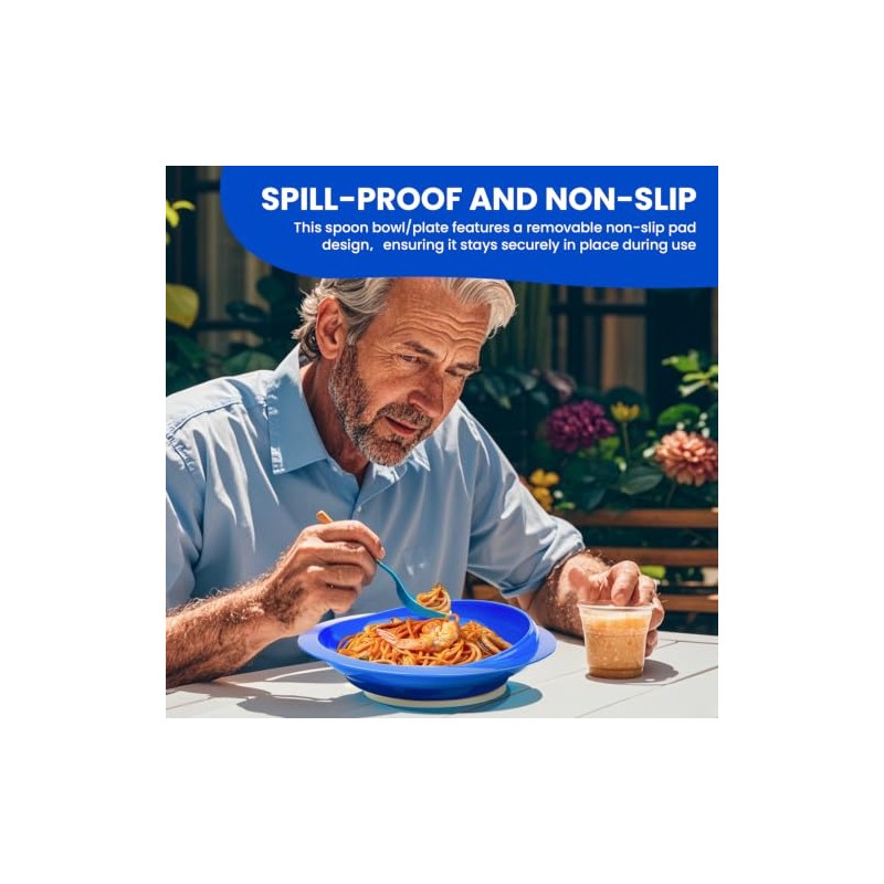 Spill Proof Scoop Plate and Bowl with Non-Skid Suction Base,