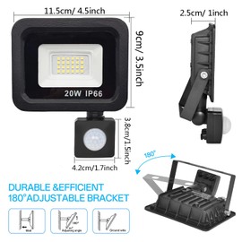 HANNAHONG Mini LED Motion Sensor Flood Light Outdoor,Slim Design PIR Motion Detector IP66 Waterproof Security Light for Garage Yard Patio Pathway Porch (20W)