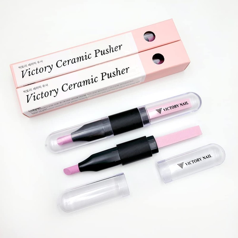VICTORY NAIL 2PCS Victory Ceramic Stone Two-Way Nail Pusher &