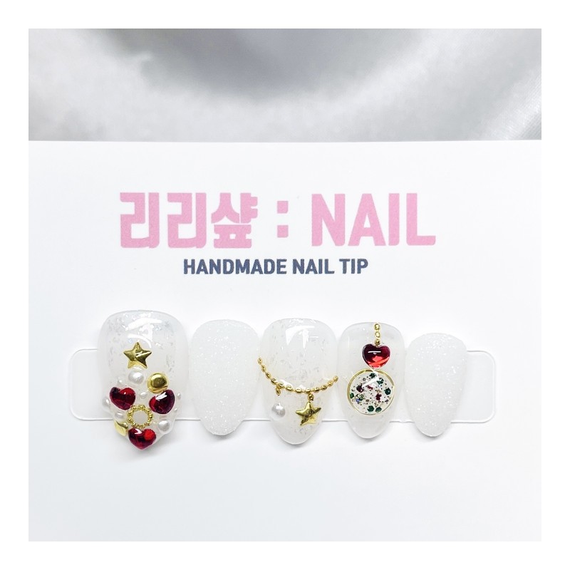 Christmas Tree Handmade Nail Tips - Short Almond / 크리스마스