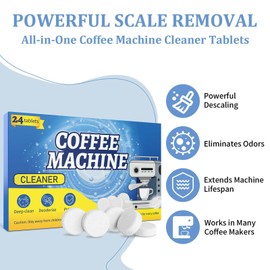 Pakimi Coffee Maker Cleaner Descaler Tablets, 24 Counts Machine Cleaning Tabs, Works with Multi-cup and Single-serve Brewers, Suitable for Descale Automatic Coffee, Restore Barista Grade Taste
