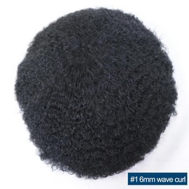 HAPPY&CC Men Unit Real Human Hair Afro Curl Toupee for Black Men French Lace Kinky Curly African American Mens Wigs Hair Replacement System 6mm #1 Jet Black 8x10 Inch