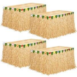 Aodaer 4 Pack Grass Table Skirt Hawaiian 108 x 30 Inch Straw Luau Table Skirt Hawaiian-themed Party Decoration for Tropical Hawaii, Summer Theme Decorations Supplies
