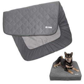 Paw Inspired Waterproof Fitted Cover for Dog Bed | Washable Bed Protector for Dog Mattress | Removable Replacement Cover for Small to Medium Pet Bed (Gray, 34 x 23 x 5 Inch)