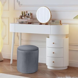 WENRENER Ottoman with Storage, Velvet Round Storage Ottoman Set of 3, Multifunctional Upholstered Vanity Stool, Modern Cute Ottoman Foot Rest for Living Room Bedroom, Coffee Table, Grey