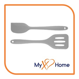 MyXoHome 8" Gray Silicone Spatula & Slotted Turner Set by MyXOHome