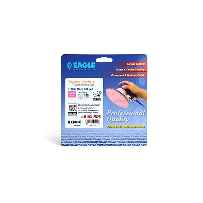 Super Assilex Flexible 6 inch Sanding Discs JOB-PAK, PEACH K-1500,