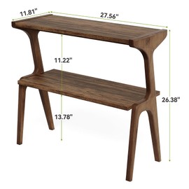 1Easylife Narrow End Table, 2-Tier Wooden Sofa Side Table with Storage Shelf, Tall Slim Bedside Table Nightstand for Living Room, Bedroom, Walnut